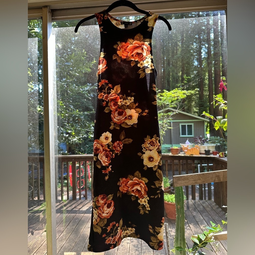 Iris-Floral Halter Bodycon Midi Dress-Size Large-Stretch